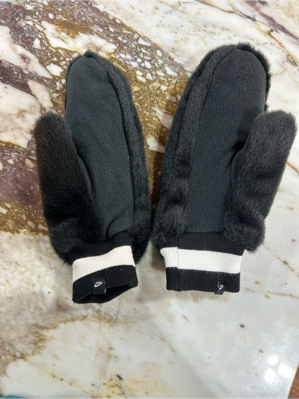 NWOT Nike Black Faux Fur Mittens -XS/S